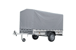 Przyczepka samochodowa na resorach 264x125 UNITRAILER GARDEN 264/R KIPP ze stelażem H-1100 i pokrowcem szarym