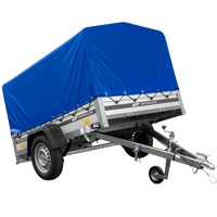 Przyczepka samochodowa na resorach z burtami aluminiowymi 200x125 Unitrailer Garden 201/R KIPP ALU ze stelażem H-800 i pokrowcem niebieskim