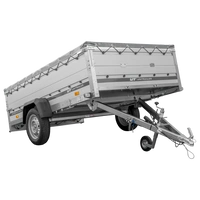 Przyczepka jednoosiowa z burtami aluminiowymi 264x150 Unitrailer Garden 265 KIPP ALU z burtami BIS, stelażem H-0 i pokrowcem szarym
