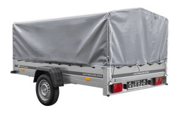 Przyczepka jednoosiowa na resorach 264x150 UNITRAILER GARDEN 265/R KIPP ze stelażem H-800 i pokrowcem szarym