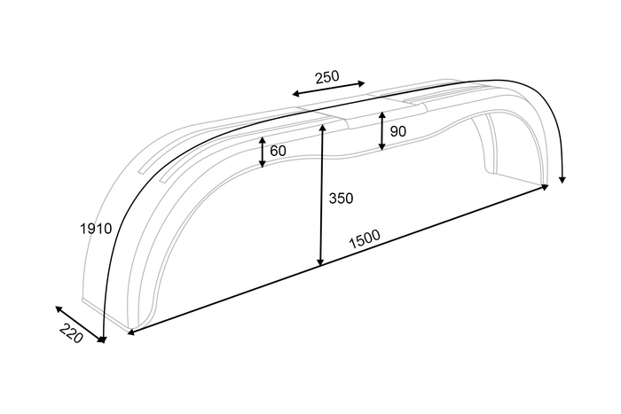 Komplet dwóch błotników tandem do przyczepy 13-14" DOMAR D20250 nadkola płaskie 1500/220mm