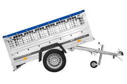 Przyczepka jednoosiowa 200x106 UNITRAILER GARDEN 200 KIPP z burtami siatkowymi i plandeką niebieską
