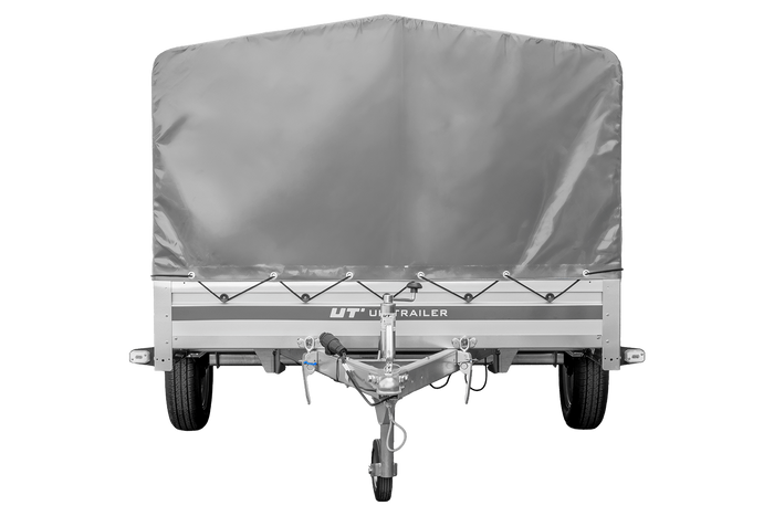 Przyczepka jednoosiowa z burtami aluminiowymi 264x150 Unitrailer Garden 265 KIPP ALU ze stelażem H-800 i pokrowcem szarym