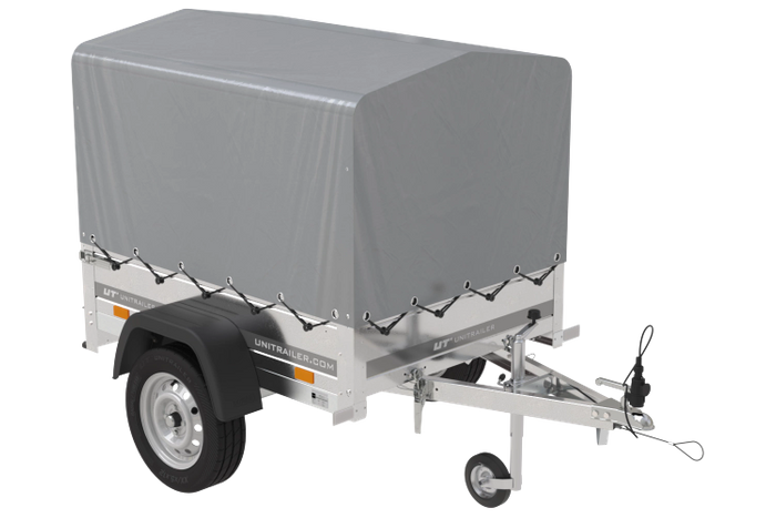 Przyczepka jednoosiowa 150x106 UNITRAILER GARDEN 150 KIPP ze stelażem H-800 i pokrowcem szarym