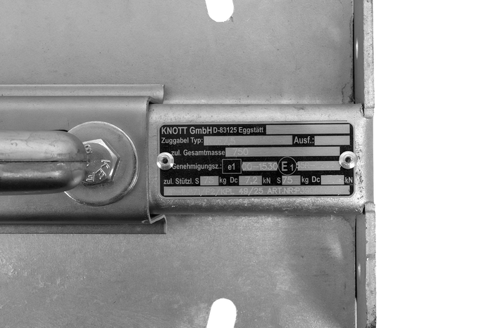 Zaczep kulowy KNOTT K7,5-H+KZE7,5 do przyczepki 750kg z dyszlem typu V