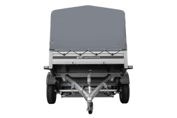 Przyczepka jednoosiowa na resorach z burtami aluminiowymi 230x125 Unitrailer Garden 230/R KIPP ALU ze stelażem H-800 i pokrowcem szarym