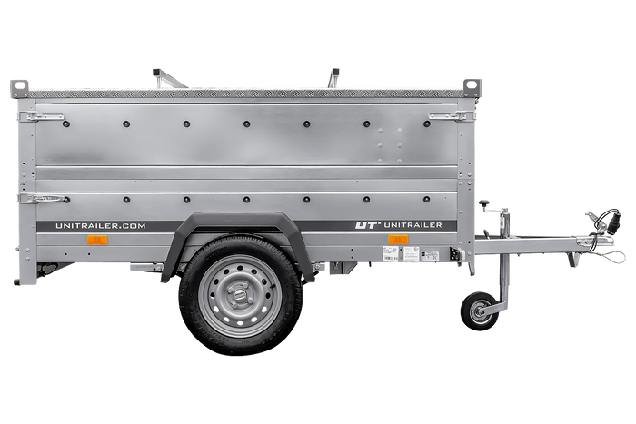Przyczepka jednoosiowa na resorach 230x125 UNITRAILER GARDEN 230/R KIPP z burtami BIS i pokrywą aluminiową