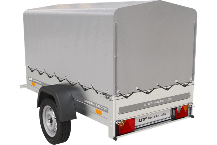 Przyczepka jednoosiowa 200x125 UNITRAILER GARDEN 201 KIPP ze stelażem H-800 i pokrowcem szarym