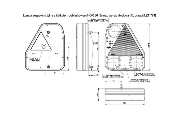 Lampa tylna HORPOL LZD774 LED 5 funkcji prawa