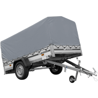 Przyczepka jednoosiowa na resorach z burtami aluminiowymi 230x125 Unitrailer Garden 230/R KIPP ALU ze stelażem H-800 i pokrowcem szarym